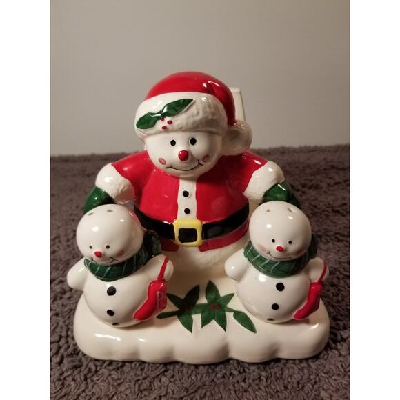 HandPainted Earthenware Santa & Snowman Napkin Holder&Salt And‎ Pepper Set - Picture 2 of 10